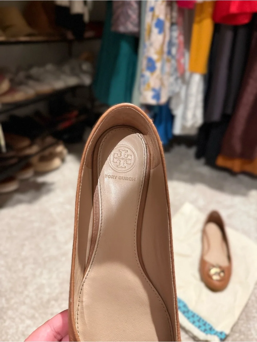 Tory Burch Brown Leather Logo Ballet Flats